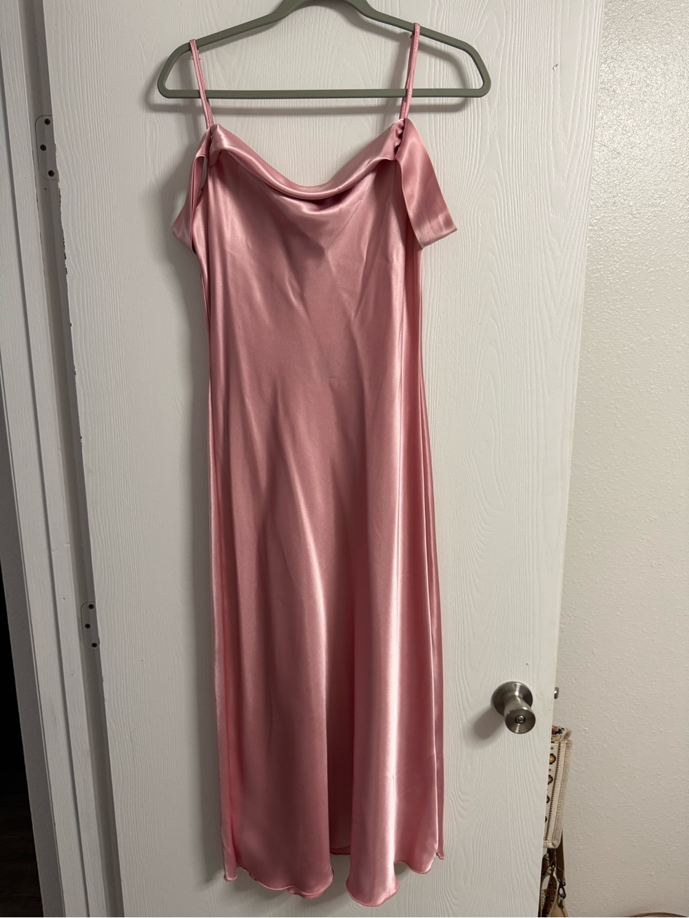 bebe Pink Satin Cowl Midi Slip Dress